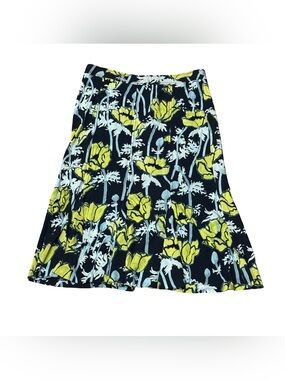 Tory Burch Floral A-Line Skirt in Navy and Yellow